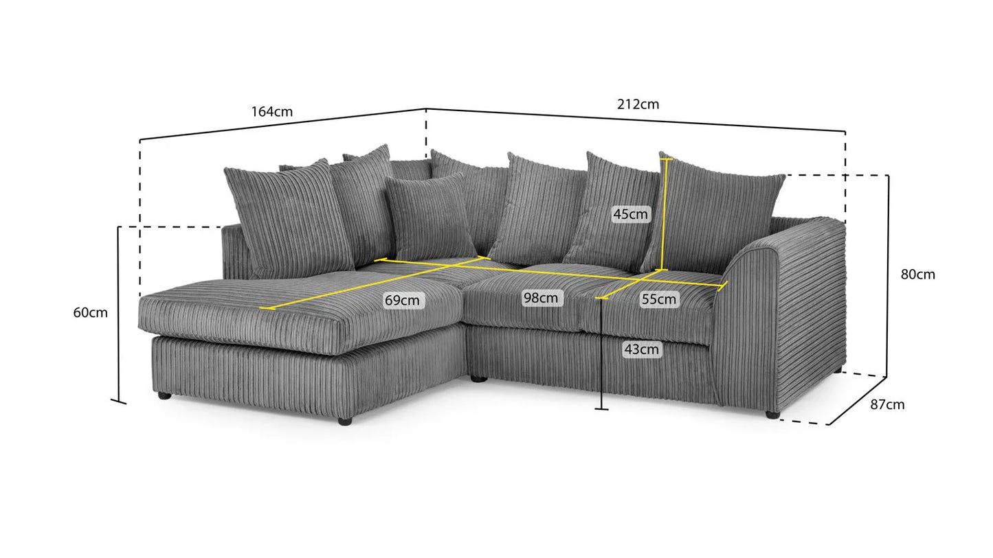 Harley Jumbo Sofa Grey Left Hand Facing Corner Sofa