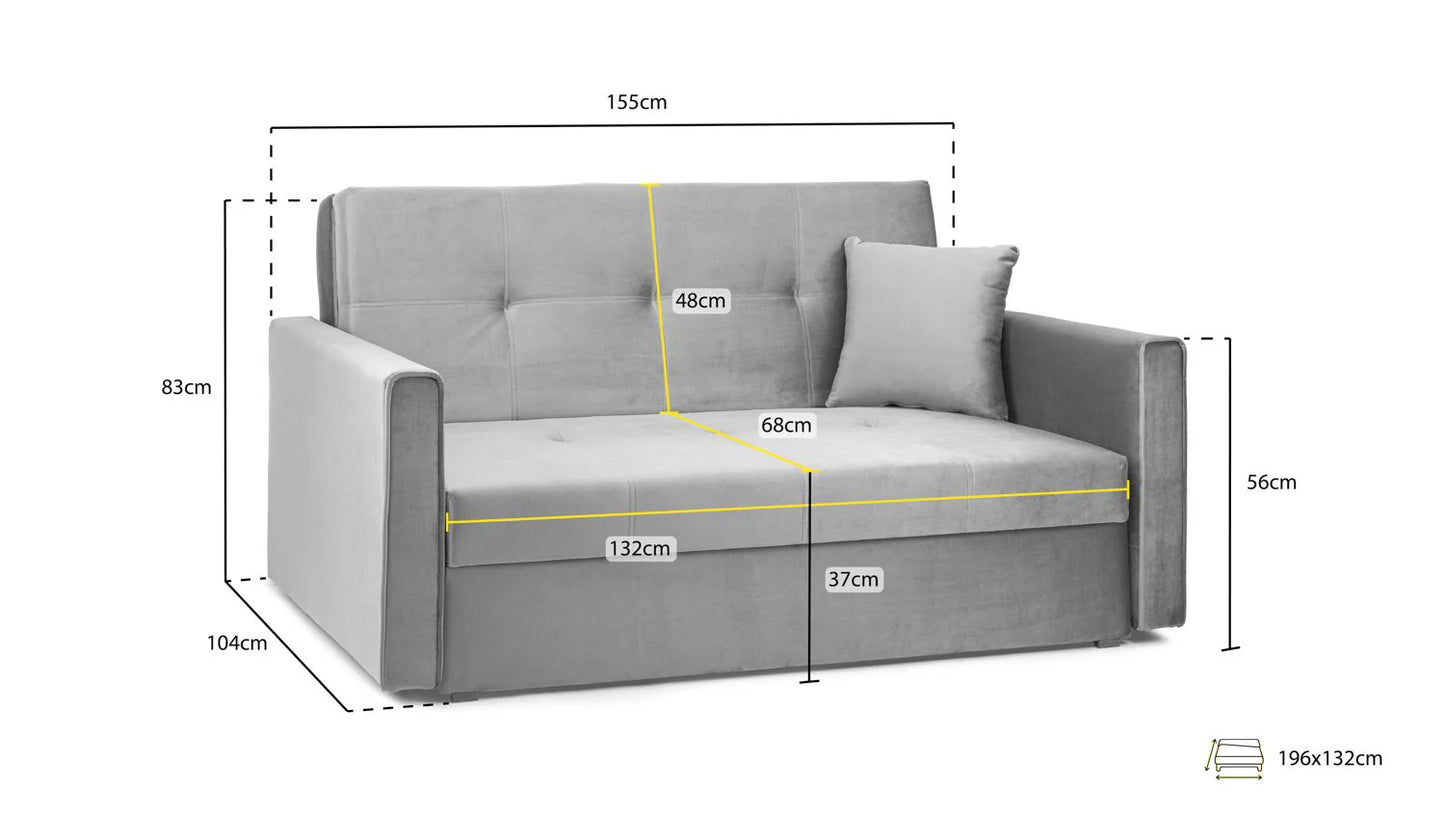 Viva 2 Seater Sofa Bed In Plush Grey