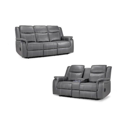 The Harold Tech Electric Reclining Sofa Set In Grey Leather