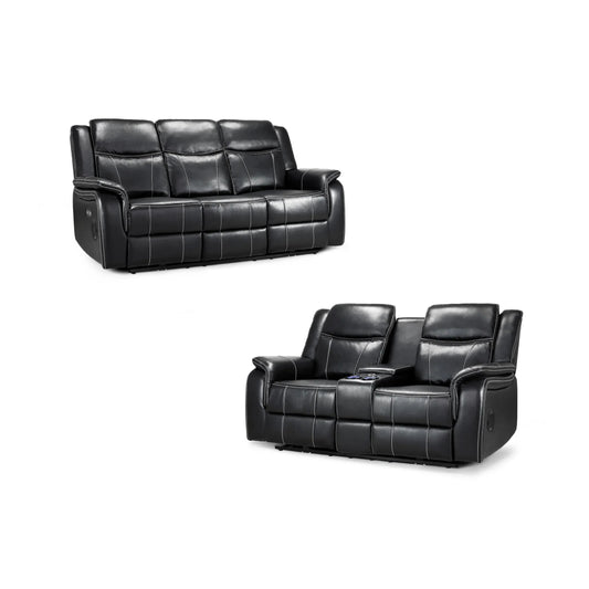 The Harold Tech Electric Reclining Sofa Set In Black Leather