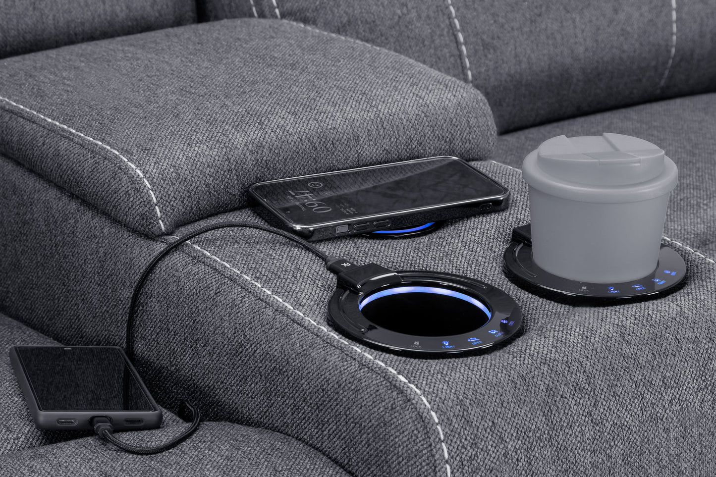 The Harold Tech Electric Reclining Sofa Set In Grey Fabric
