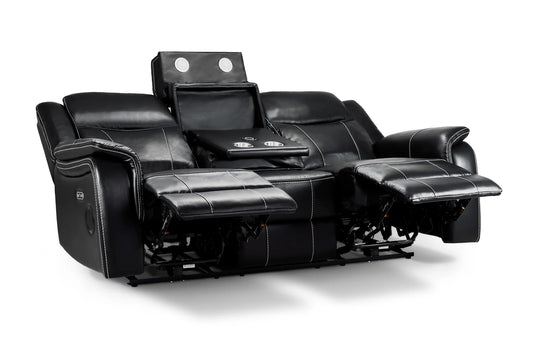 The Harold Tech Electric Reclining 3 Seater Sofa In Black Leather
