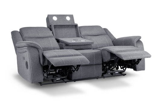 The Harold Tech Electric Reclining 3 Seater Sofa In Grey Fabric