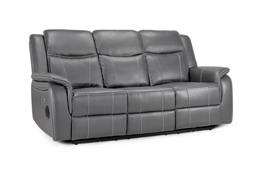 The Harold Tech Electric Reclining 3 Seater Sofa In Grey Leather