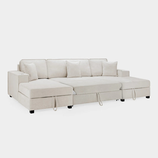 Milan U-Shape Sofa Bed In Plush Beige