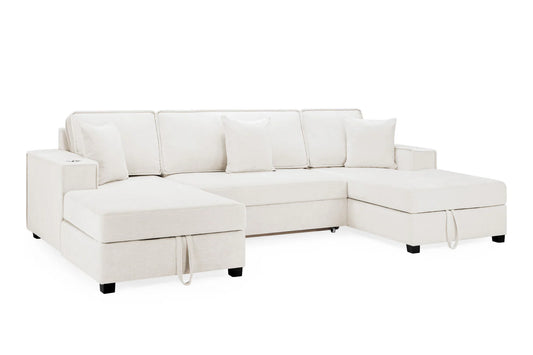Milan U-Shape Sofa Bed In Plush Beige