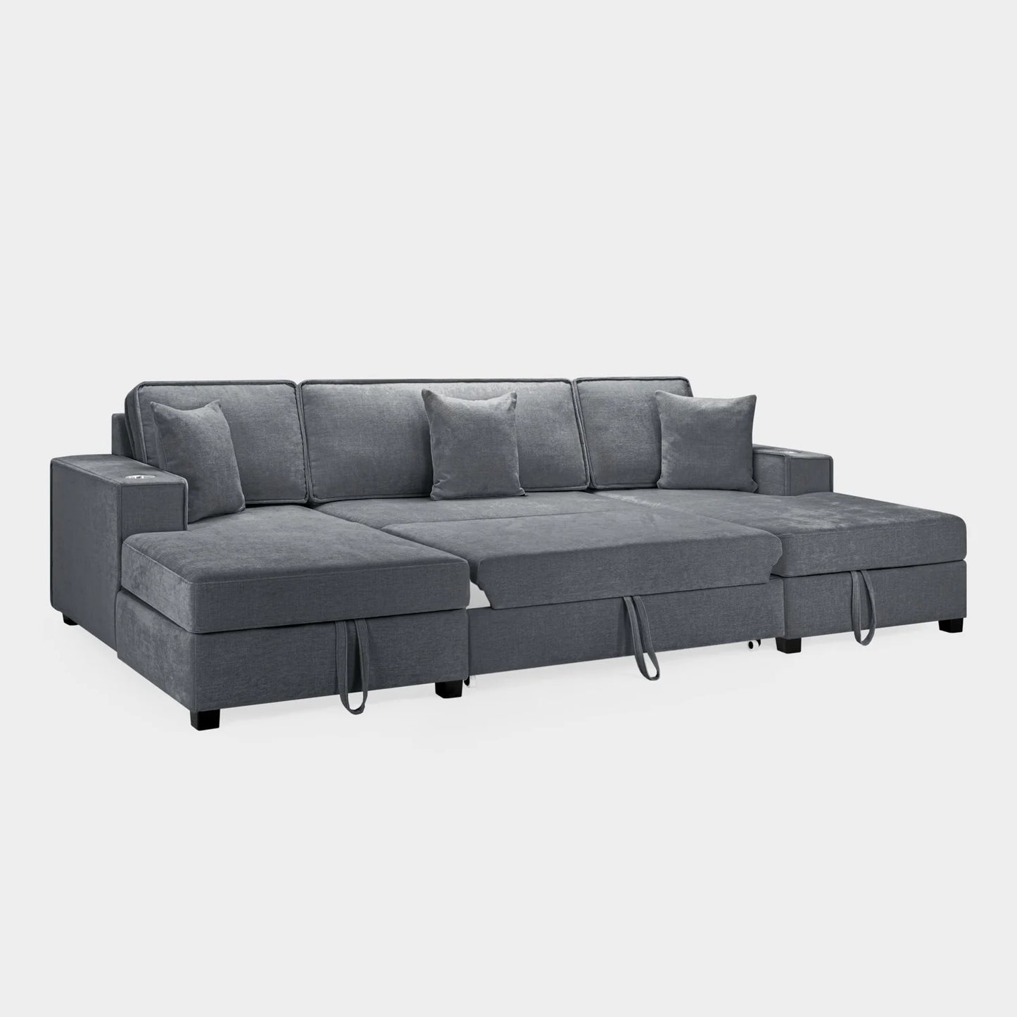 Milan U-Shape Sofa Bed In Plush Grey