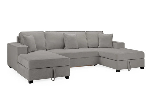 Milan U-Shape Sofa Bed In Plush Grey