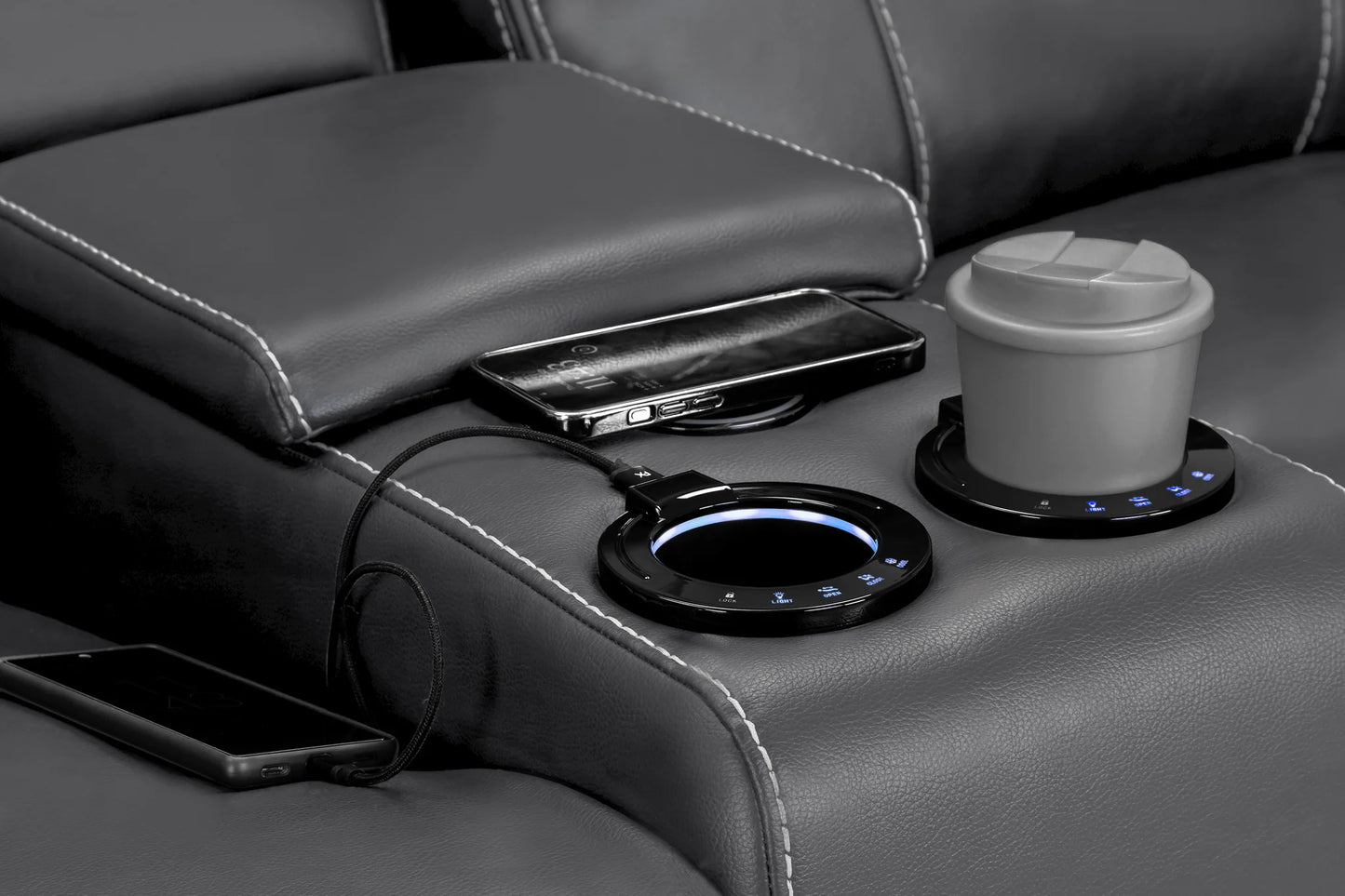 The Harold Tech Electric Reclining Sofa Set In Grey Leather