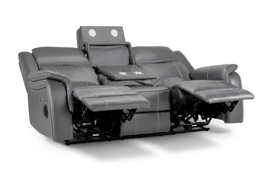 The Harold Tech Electric Reclining 3 Seater Sofa In Grey Leather